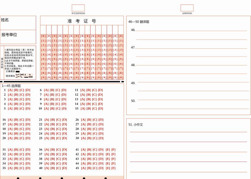 2014考研英语一答题卡样张