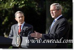 President Bush and President Uribe of the Republic of Colombia Participate in Jo