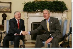 President Bush Meets with President Kaczynski, of the Republ