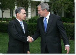 President Bush Welcomes President Uribe of Colombia to the W